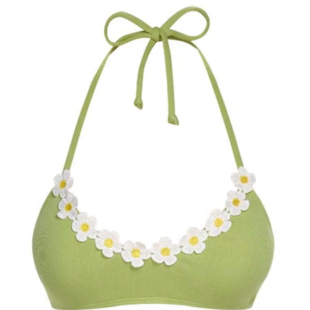 Green Daisy Bikini Set 1960’s Halter Knit
